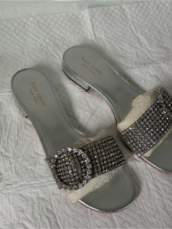 kate spade Shoes - kate spade Silver Crystal Buckle Slide Sandals